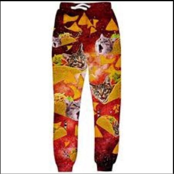 Taco Doritos Cat Red Pants Joggers Size Medium - Picture 1 of 8